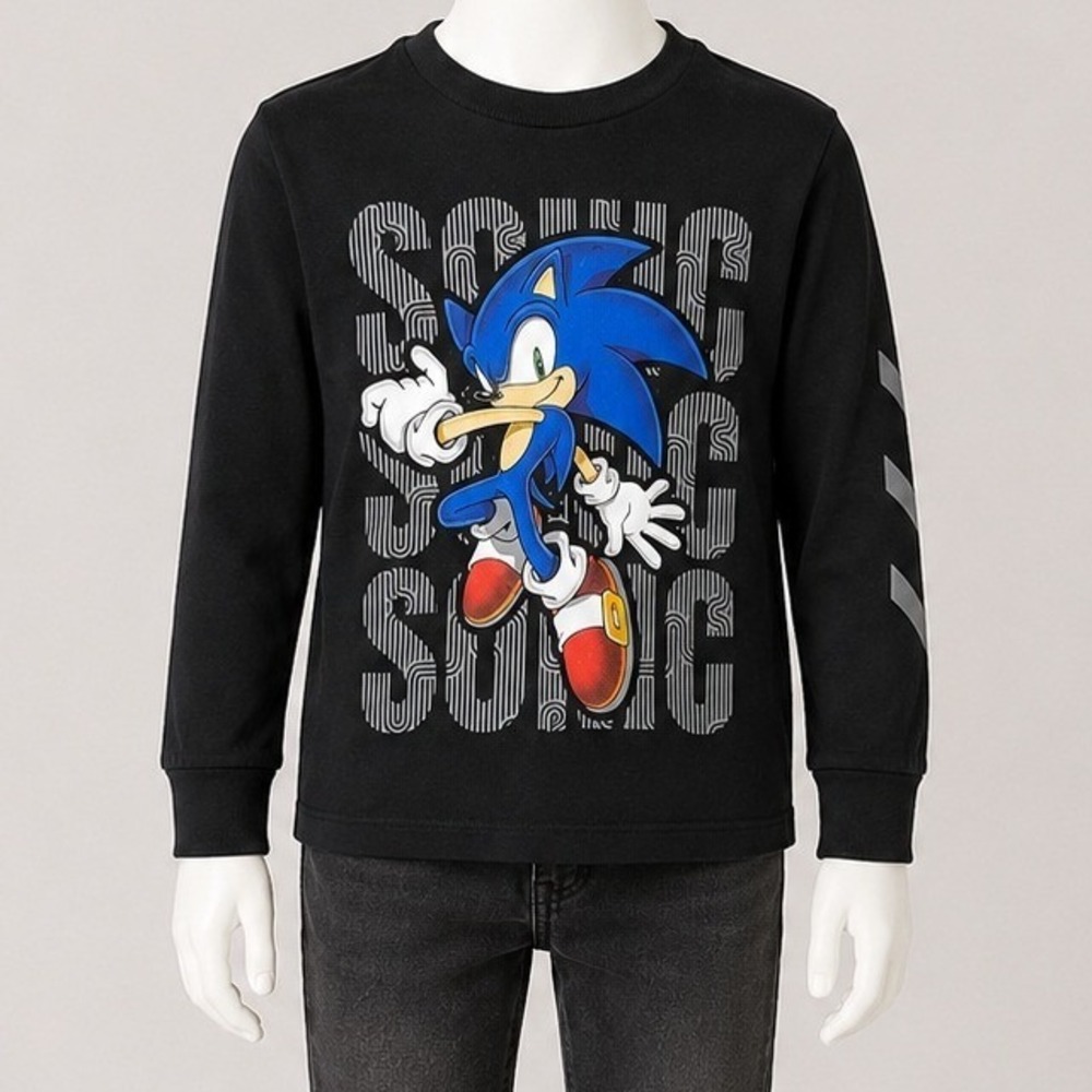 Sonic The Hedgehog Boys Black Long Sleeve Graphic Tee Shirt Size S 8 SEGA
